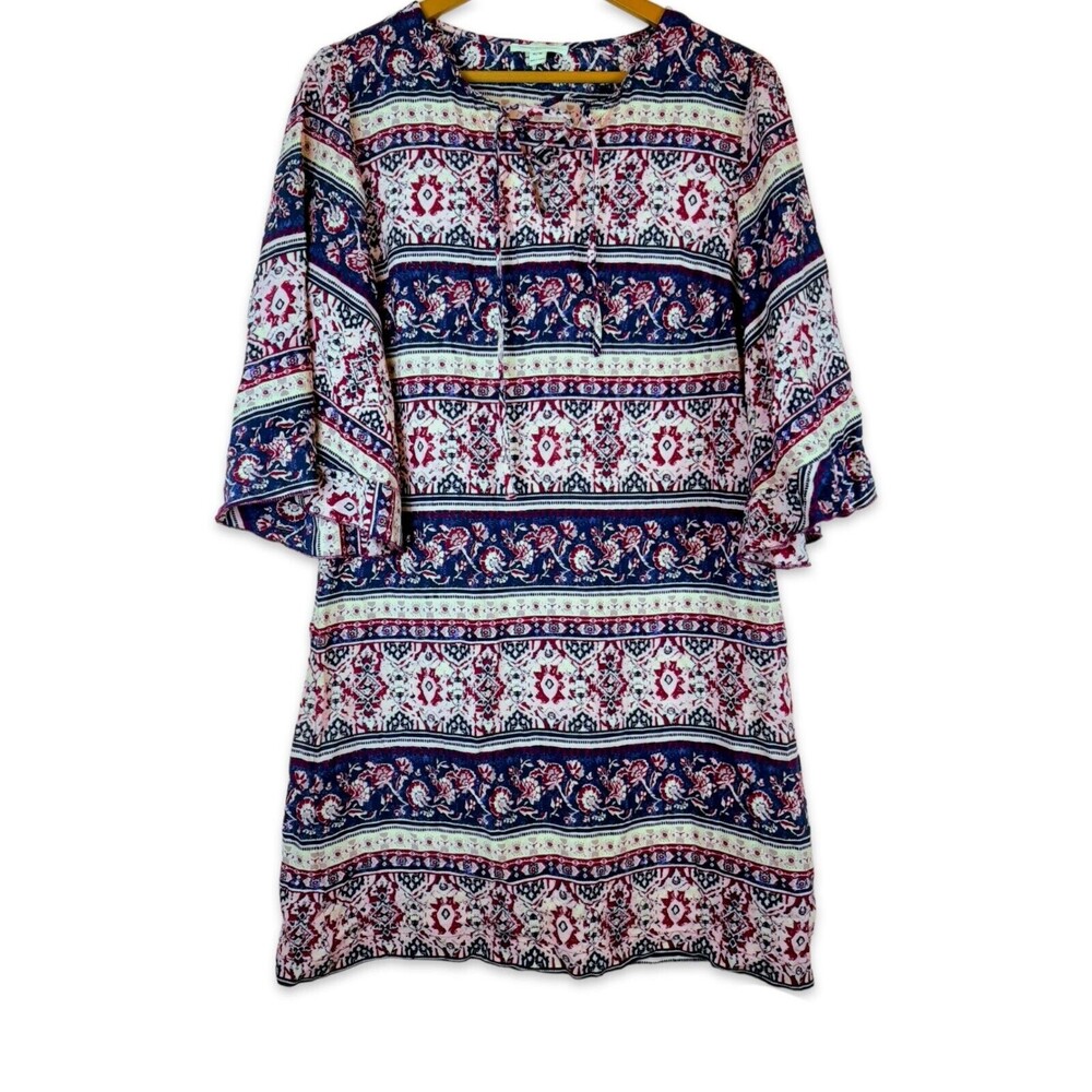 Beach Lounge Collection Women Dress 100% Viscose Pink Boho Lace up Neck Size M